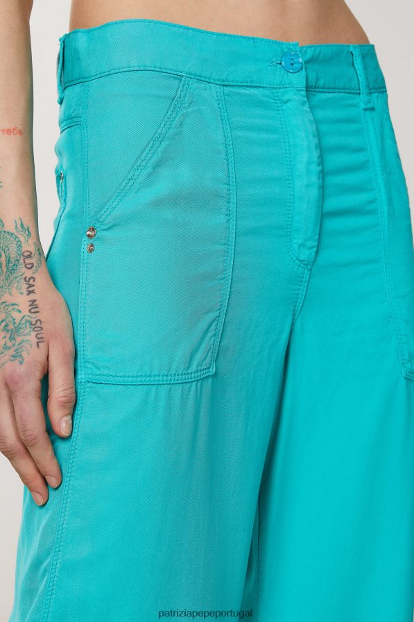 Patrizia Pepe mulheres calças longas de tencel verde água vestuário TX086V603