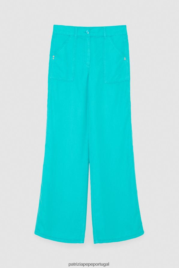 Patrizia Pepe mulheres calças longas de tencel verde água vestuário TX086V603