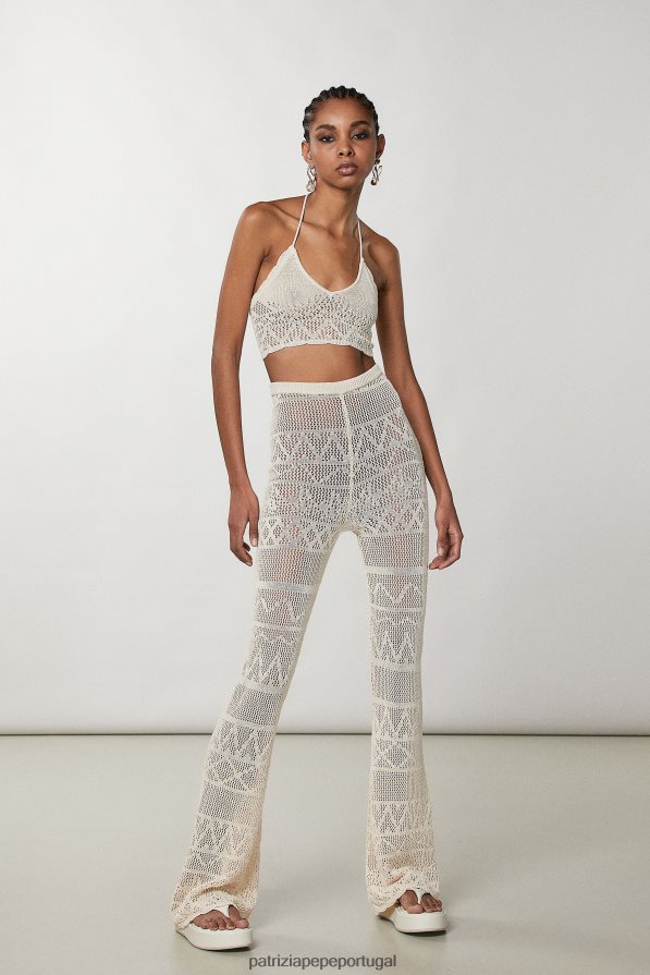 Patrizia Pepe mulheres calça de algodão em crochê linho branco vestuário TX086V197