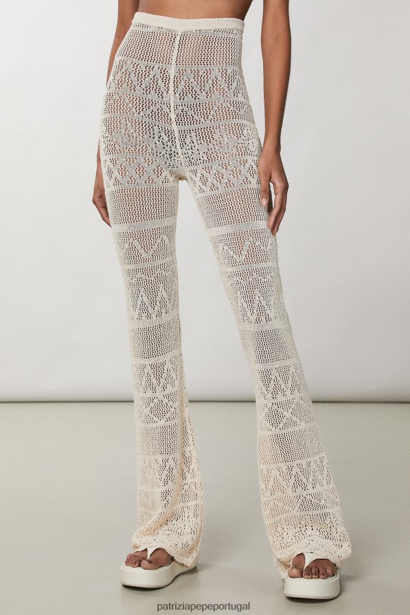 Patrizia Pepe mulheres calça de algodão em crochê linho branco vestuário TX086V197