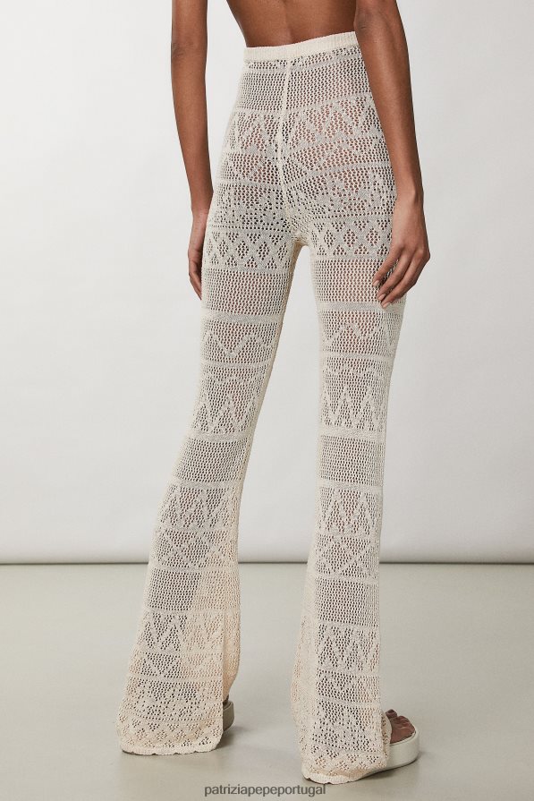 Patrizia Pepe mulheres calça de algodão em crochê linho branco vestuário TX086V197