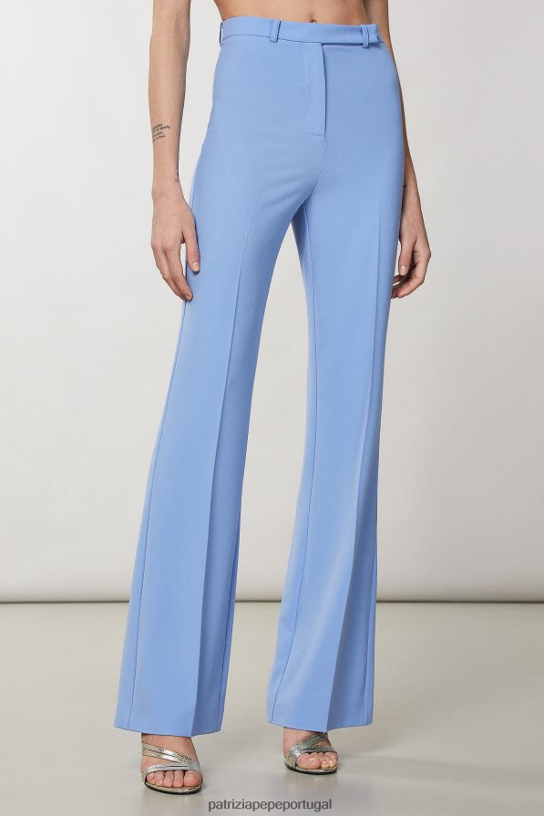 Patrizia Pepe mulheres calça de crepe larga cerâmica azul vestuário TX086V260