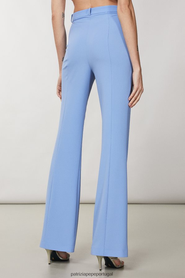 Patrizia Pepe mulheres calça de crepe larga cerâmica azul vestuário TX086V260