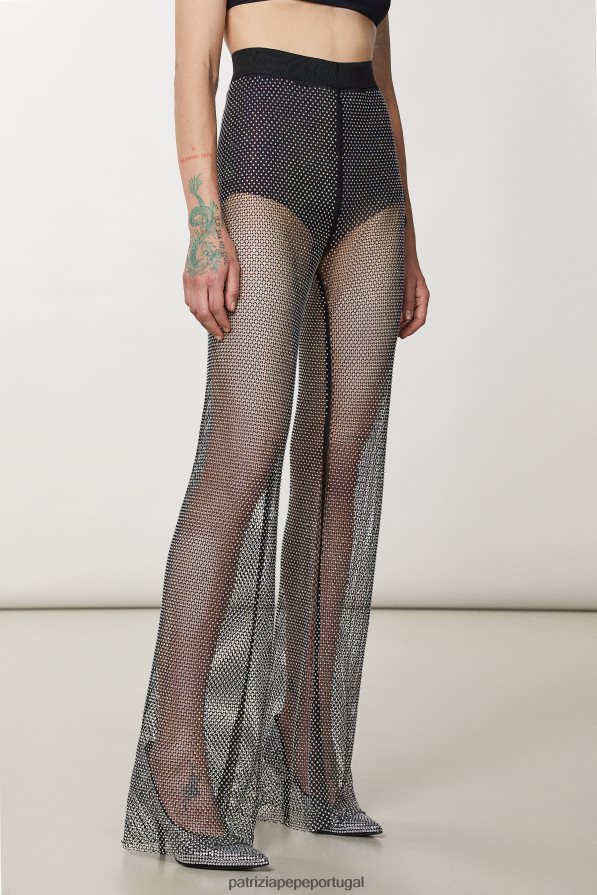 Patrizia Pepe mulheres calça de malha com strass Nero vestuário TX086V513