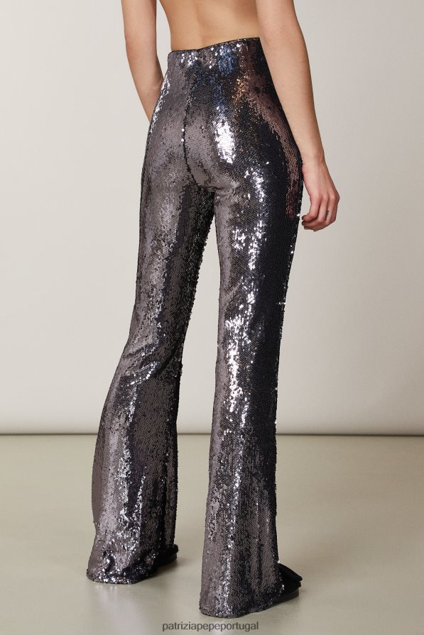 Patrizia Pepe mulheres calças de lantejoulas lantejoulas prateadas pretas vestuário TX086V439