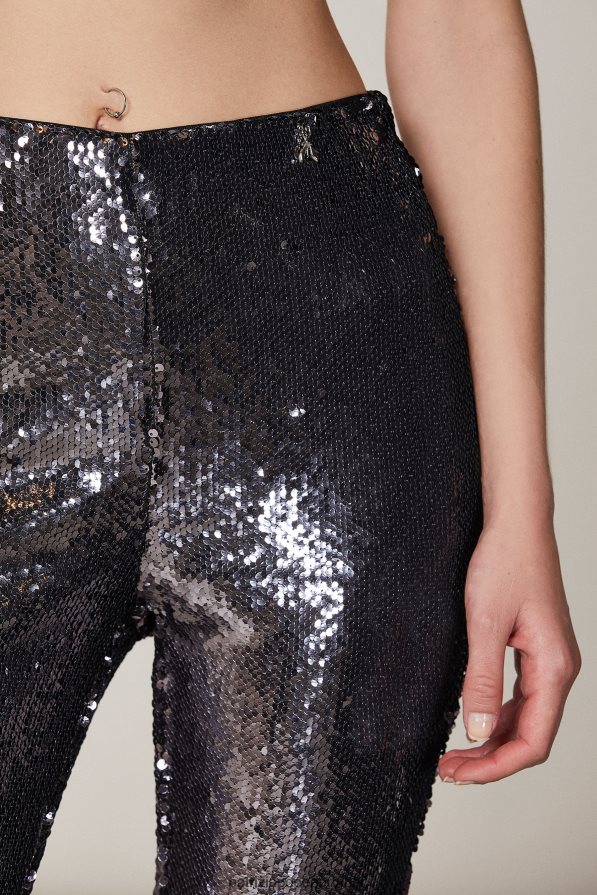 Patrizia Pepe mulheres calças de lantejoulas lantejoulas prateadas pretas vestuário TX086V439