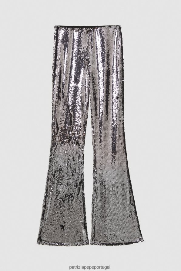 Patrizia Pepe mulheres calças de lantejoulas lantejoulas prateadas pretas vestuário TX086V439