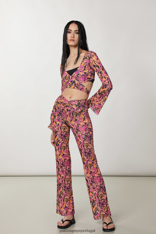 Patrizia Pepe mulheres calças de praia largas laranja suculenta abstrata vestuário TX086V242