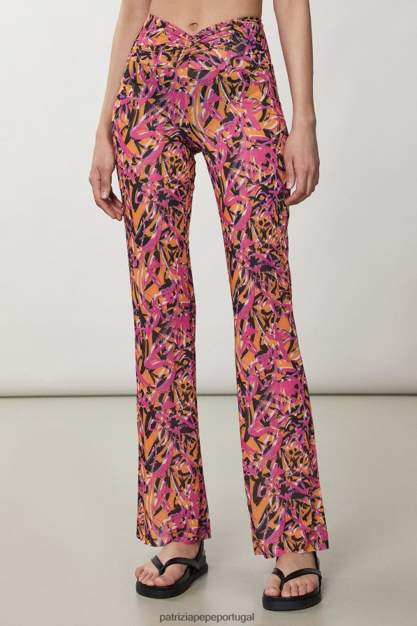 Patrizia Pepe mulheres calças de praia largas laranja suculenta abstrata vestuário TX086V242