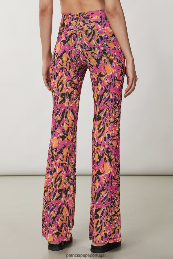 Patrizia Pepe mulheres calças de praia largas laranja suculenta abstrata vestuário TX086V242