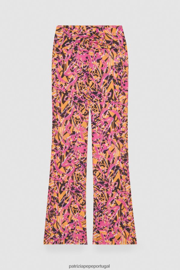 Patrizia Pepe mulheres calças de praia largas laranja suculenta abstrata vestuário TX086V242