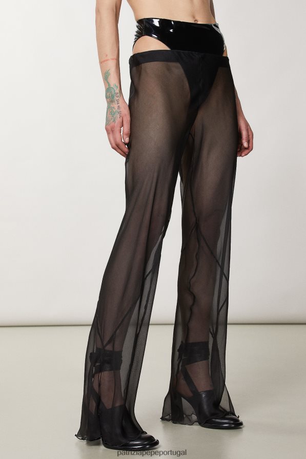 Patrizia Pepe mulheres calças de seda transparentes Nero vestuário TX086V710