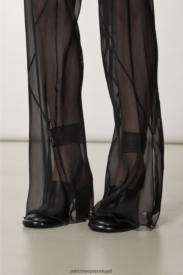 Patrizia Pepe mulheres calças de seda transparentes Nero vestuário TX086V710