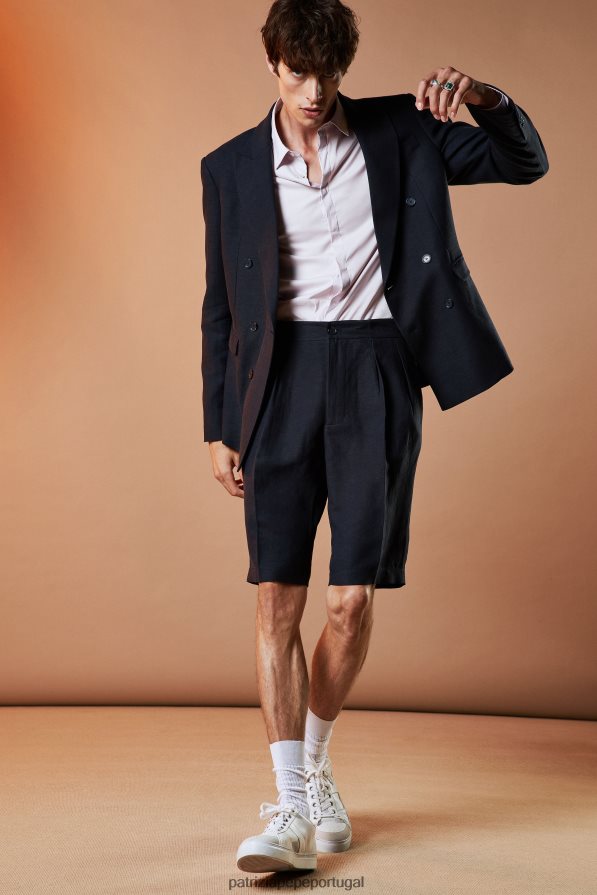 Patrizia Pepe homens bermuda de linho marinha real vestuário TX086V1019