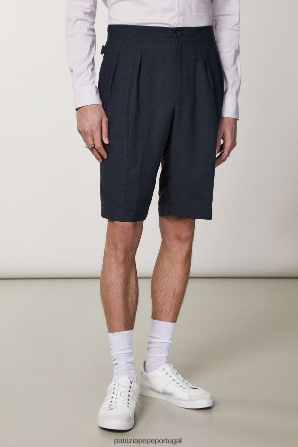 Patrizia Pepe homens bermuda de linho marinha real vestuário TX086V1019