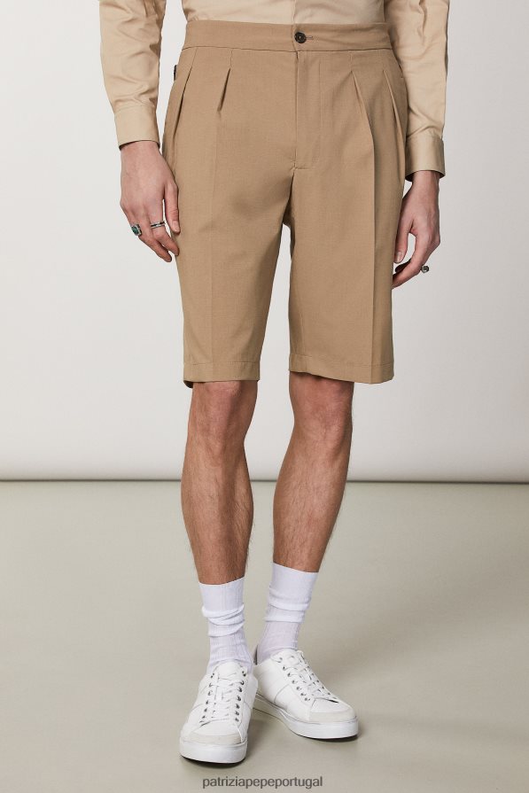Patrizia Pepe homens bermuda de poliviscose com corte descontraído novo açúcar mascavo vestuário TX086V1011