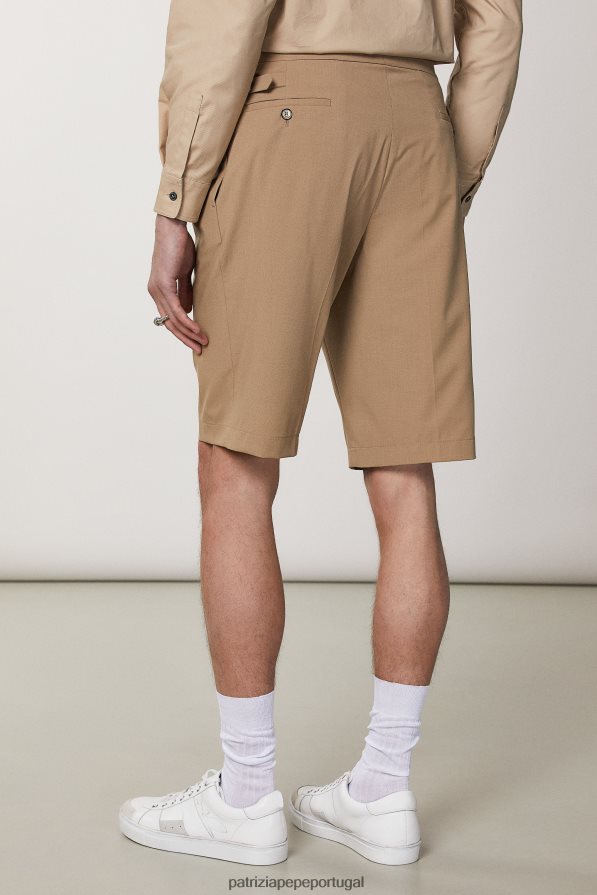 Patrizia Pepe homens bermuda de poliviscose com corte descontraído novo açúcar mascavo vestuário TX086V1011