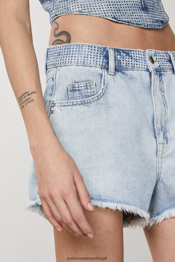 Patrizia Pepe mulheres shorts jeans adornados com strass joia de pedra clara vestuário TX086V335