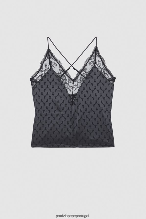 Patrizia Pepe mulheres body cami stretch de cetim e renda Nero vestuário TX086V591
