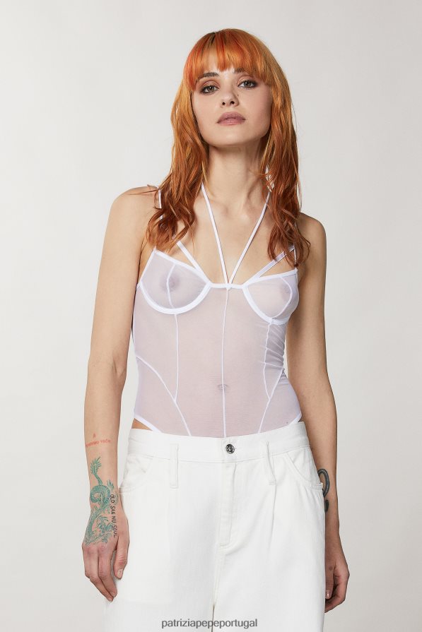 Patrizia Pepe mulheres body de tule branco vestuário TX086V374