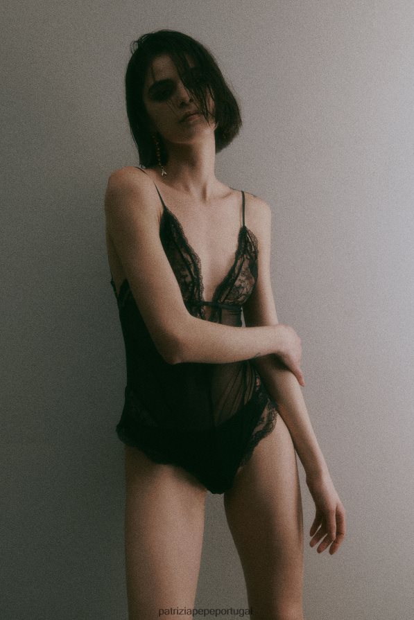 Patrizia Pepe mulheres body de tule e renda Nero vestuário TX086V589