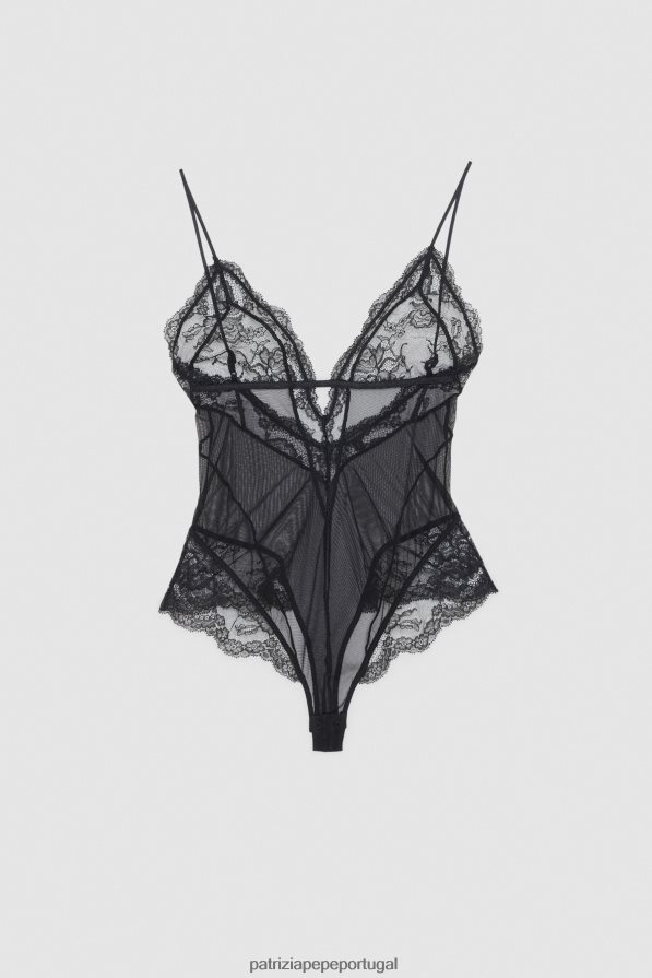 Patrizia Pepe mulheres body de tule e renda Nero vestuário TX086V589