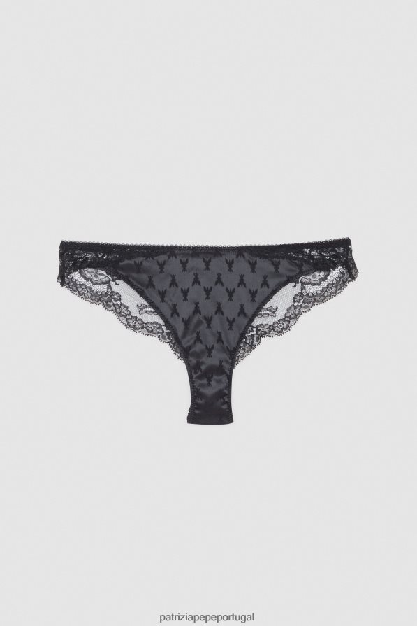 Patrizia Pepe mulheres calcinha stretch de cetim e renda Nero vestuário TX086V592