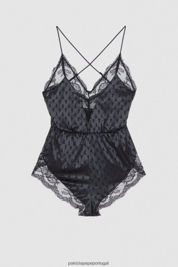 Patrizia Pepe mulheres macacão stretch em cetim e renda Nero vestuário TX086V590