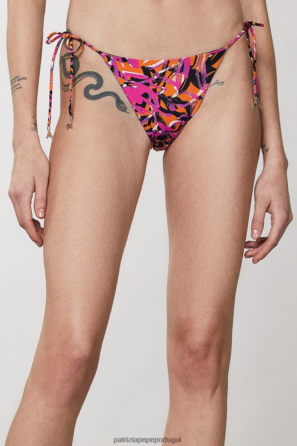Patrizia Pepe mulheres parte de baixo do biquíni com amarração lateral laranja suculenta abstrata vestuário TX086V238
