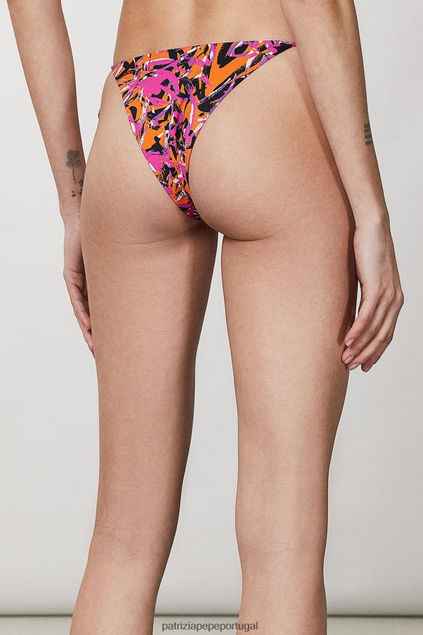 Patrizia Pepe mulheres parte de baixo do biquíni com amarração lateral laranja suculenta abstrata vestuário TX086V238