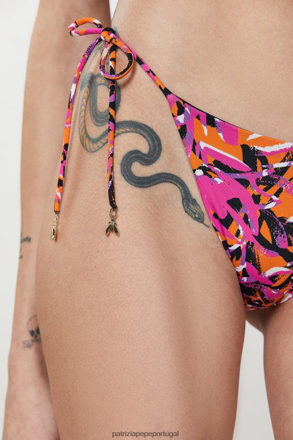 Patrizia Pepe mulheres parte de baixo do biquíni com amarração lateral laranja suculenta abstrata vestuário TX086V238