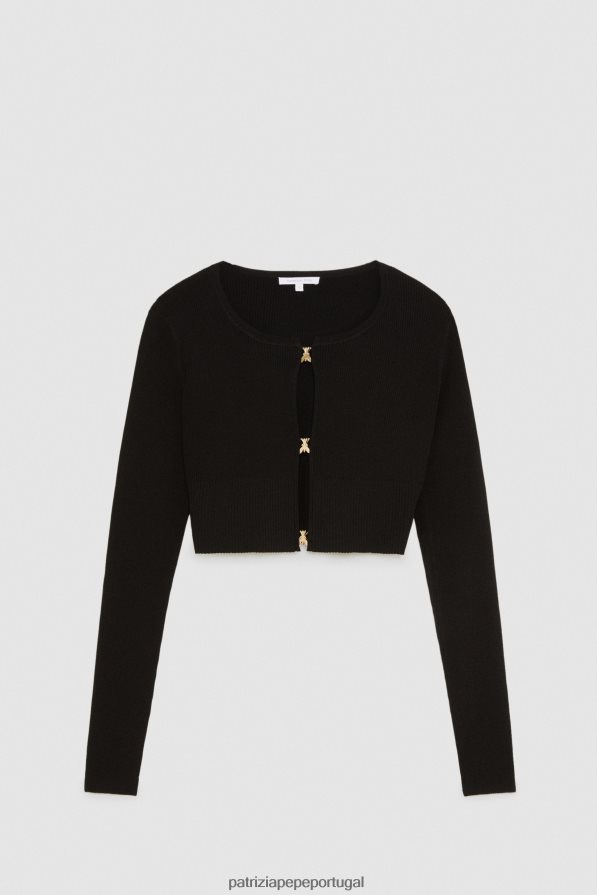 Patrizia Pepe mulheres cardigã em malha canelada Nero vestuário TX086V441