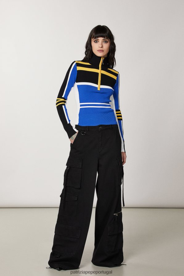 Patrizia Pepe mulheres gola alta de malha justa motociclista azul royal vestuário TX086V446