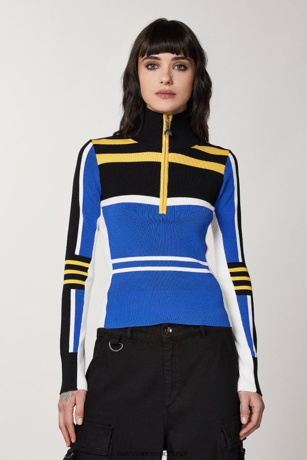 Patrizia Pepe mulheres gola alta de malha justa motociclista azul royal vestuário TX086V446