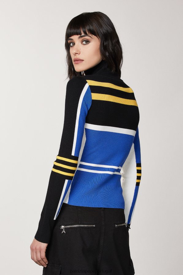 Patrizia Pepe mulheres gola alta de malha justa motociclista azul royal vestuário TX086V446