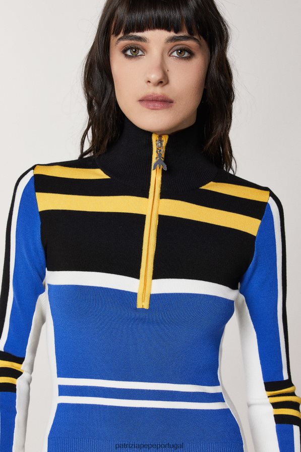 Patrizia Pepe mulheres gola alta de malha justa motociclista azul royal vestuário TX086V446