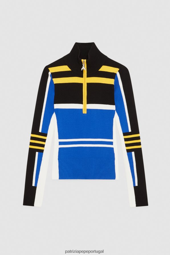 Patrizia Pepe mulheres gola alta de malha justa motociclista azul royal vestuário TX086V446