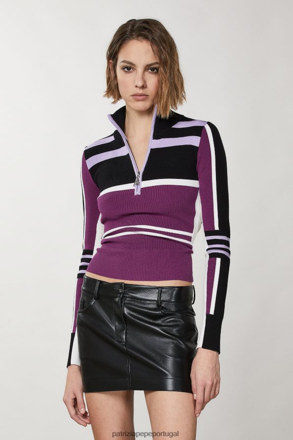 Patrizia Pepe mulheres gola alta de malha justa motociclista roxo vestuário TX086V451