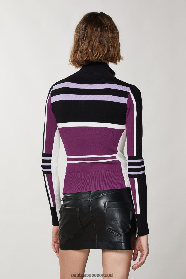 Patrizia Pepe mulheres gola alta de malha justa motociclista roxo vestuário TX086V451