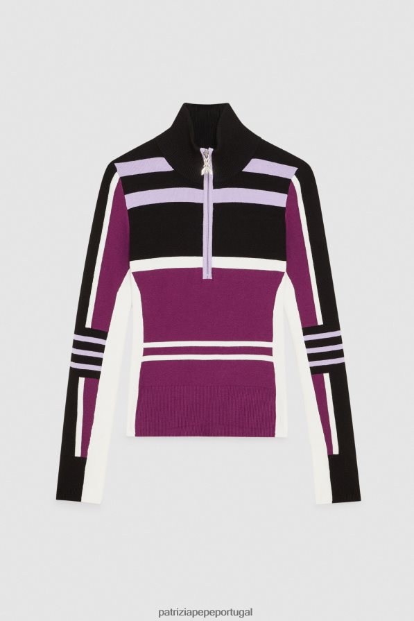 Patrizia Pepe mulheres gola alta de malha justa motociclista roxo vestuário TX086V451
