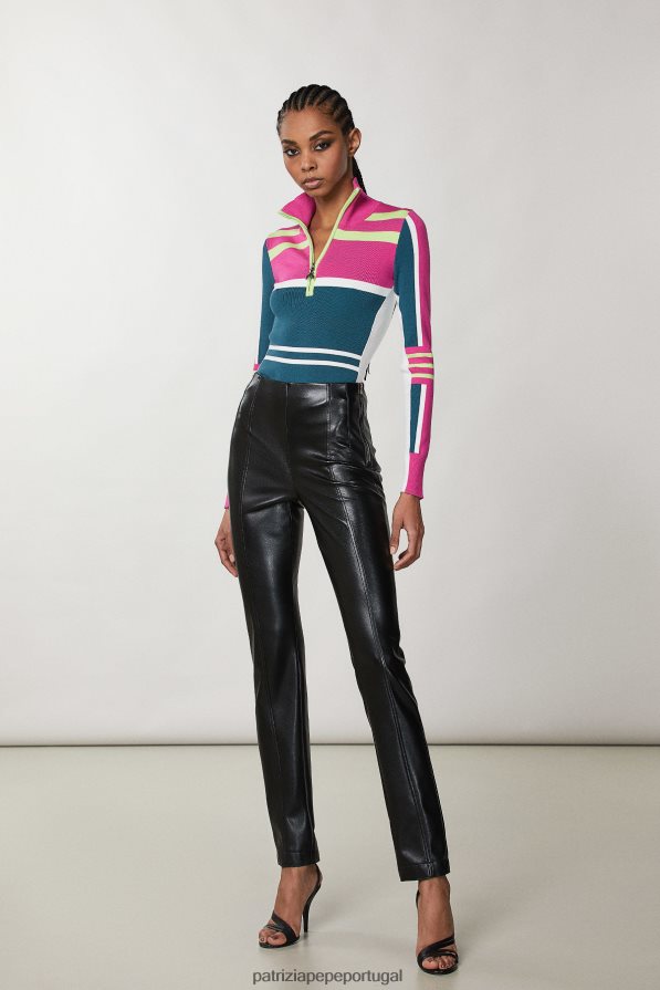 Patrizia Pepe mulheres gola alta de malha justa motociclista verde vestuário TX086V448