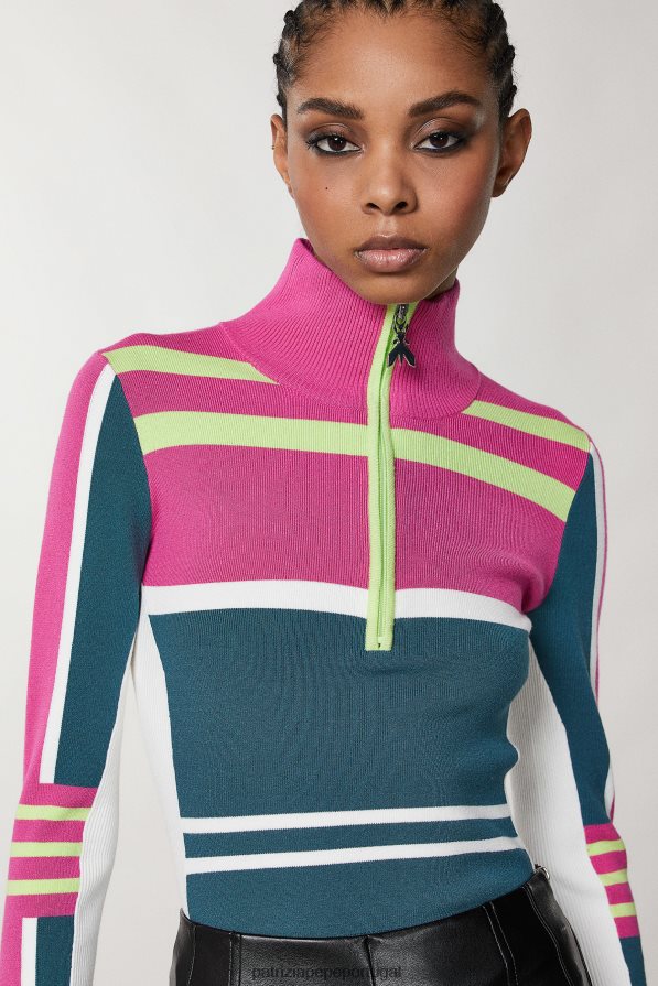 Patrizia Pepe mulheres gola alta de malha justa motociclista verde vestuário TX086V448