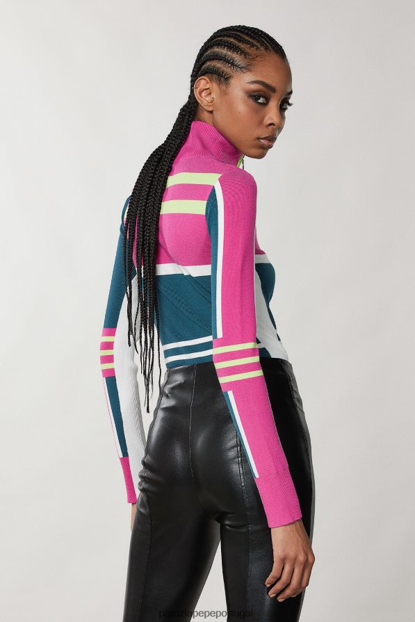 Patrizia Pepe mulheres gola alta de malha justa motociclista verde vestuário TX086V448