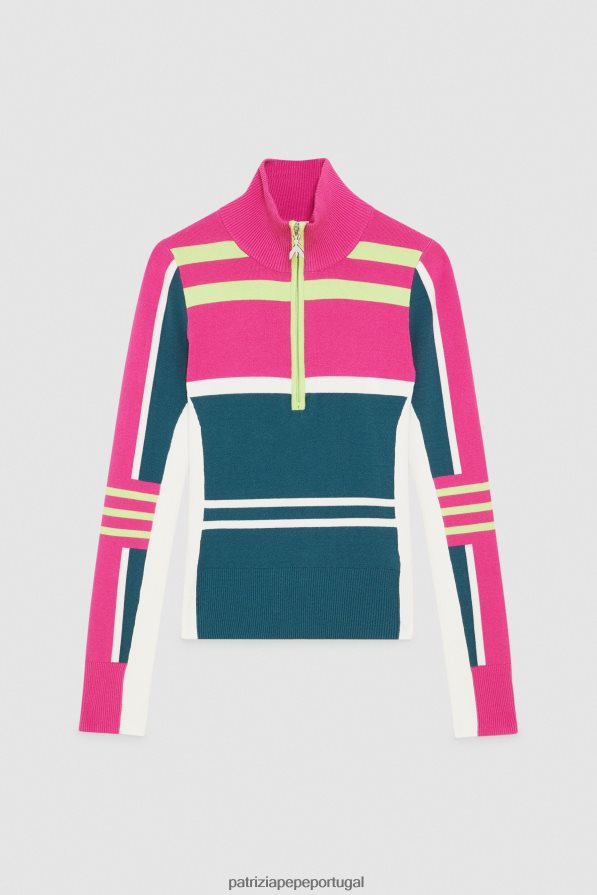 Patrizia Pepe mulheres gola alta de malha justa motociclista verde vestuário TX086V448