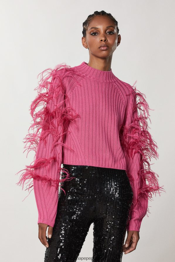 Patrizia Pepe mulheres suéter canelado com penas fuxia dinâmica vestuário TX086V645