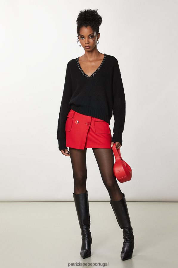 Patrizia Pepe mulheres suéter com decote em V Nero vestuário TX086V659