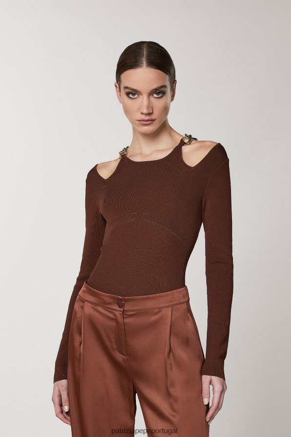 Patrizia Pepe mulheres suéter com detalhe de corrente chocolate escuro vestuário TX086V494