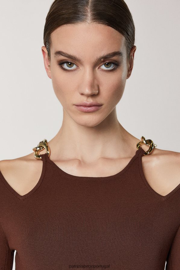 Patrizia Pepe mulheres suéter com detalhe de corrente chocolate escuro vestuário TX086V494