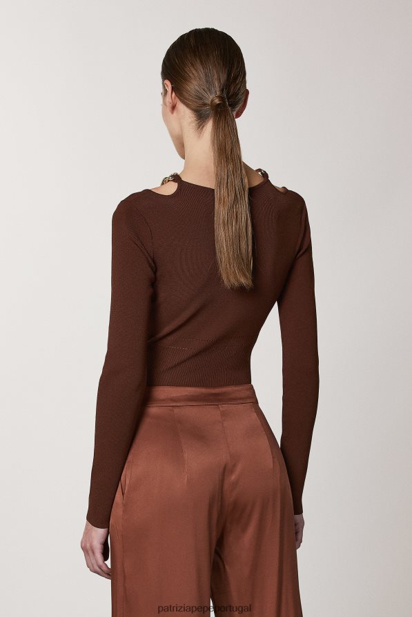 Patrizia Pepe mulheres suéter com detalhe de corrente chocolate escuro vestuário TX086V494