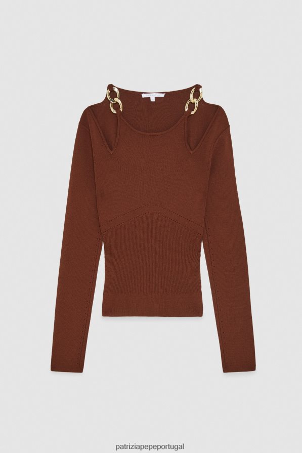 Patrizia Pepe mulheres suéter com detalhe de corrente chocolate escuro vestuário TX086V494